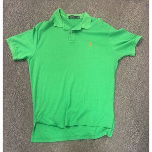 Polo Ralph Lauren Polo Shirt Womens L Kelly Green Orange Pony Logo Cotton